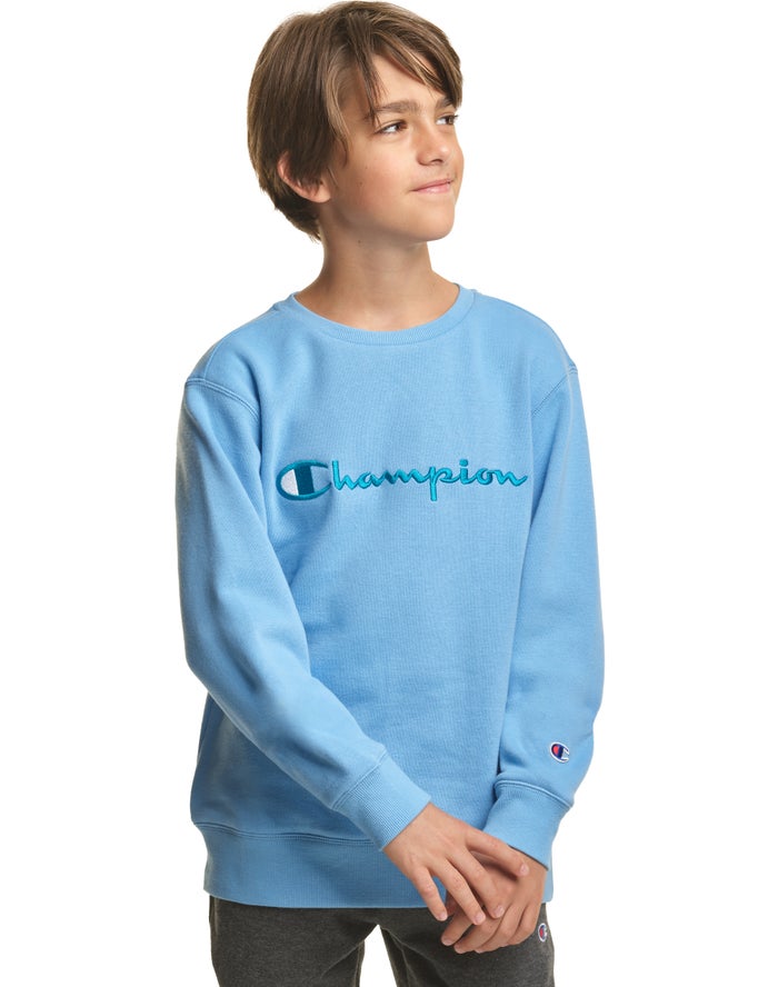 Champion Boys Sweatshirt NZ - Fleece Crew Embroidered Logo Blue ( 7201-IBATK )